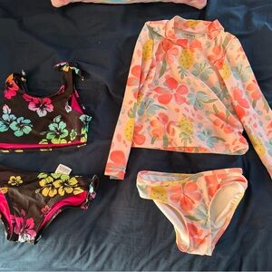 Kids swimsuits and sports bra and shorts